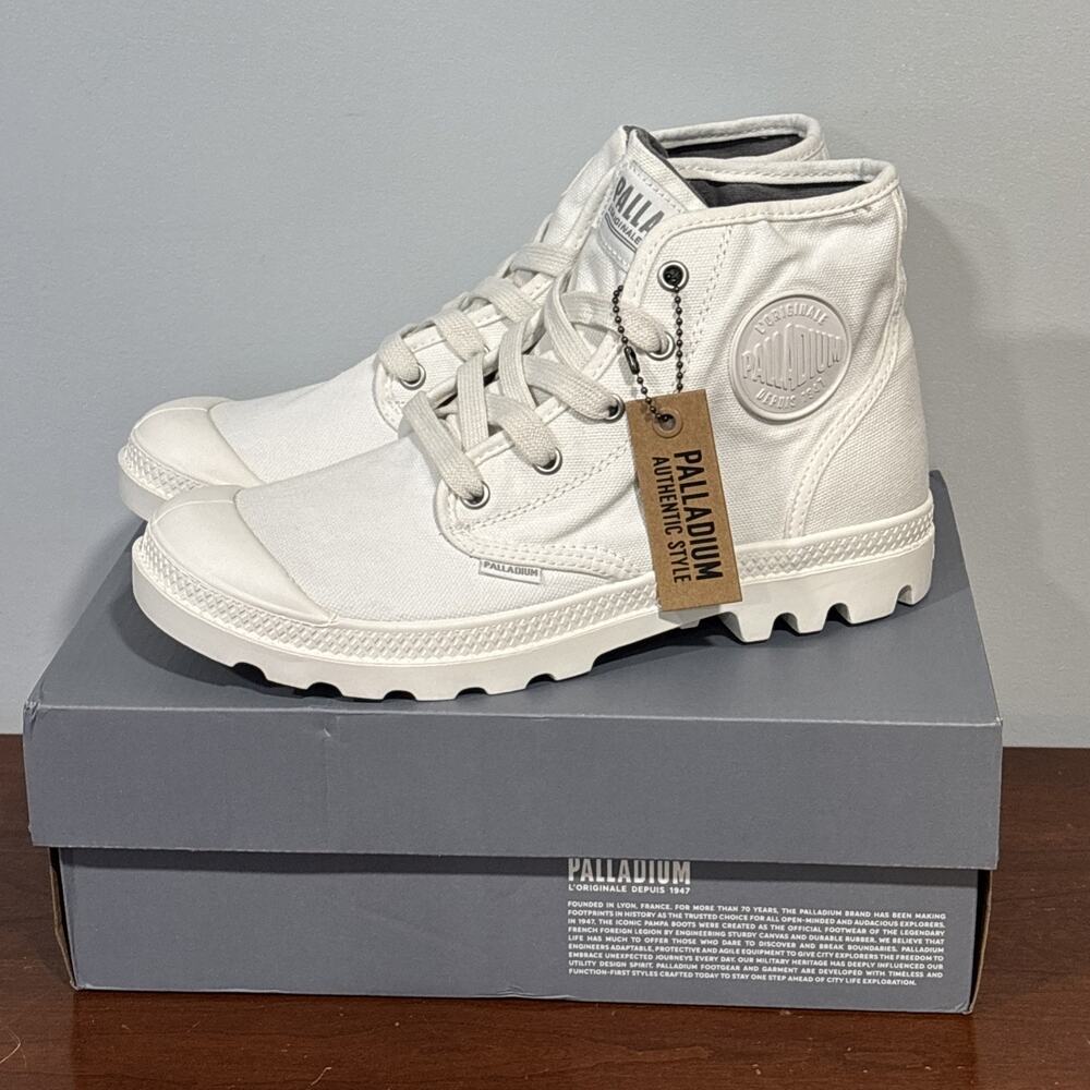 PALLADIUM PAMPA HI ORIGINAL CANVAS BOOTS WHITE HIGH TOP SNEAKERS WOMENS 9 US